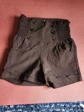 High-Waist Black Button-Front Women's Shorts